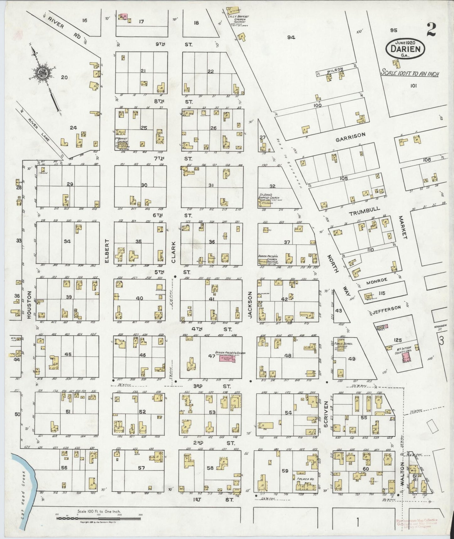 Sanborn Fire Insurance Map from Darien, Mcintosh County, Georgia (1920), Sheet #0002 - Complete Map Set gallery image, historic Sanborn map, vintage wall art, Georgia Georgia