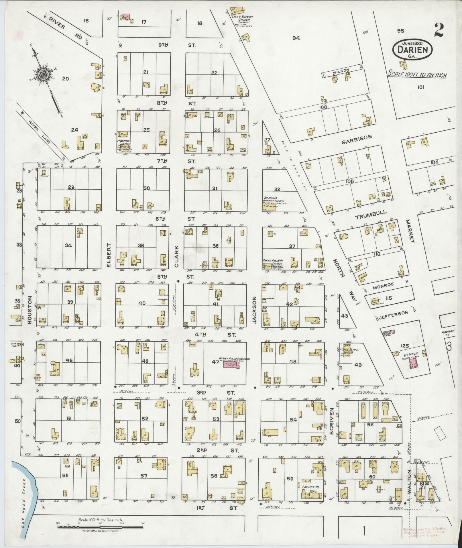 Sanborn Fire Insurance Map from Darien, Mcintosh County, Georgia (1920), Sheet #0002 - Complete Map Set gallery image, historic Sanborn map, vintage wall art, Georgia Georgia