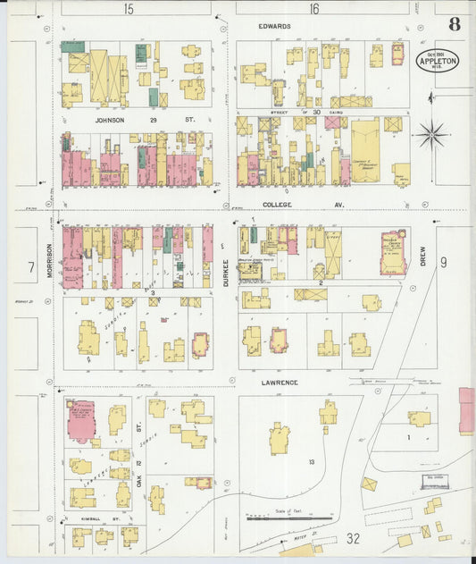 Sanborn Fire Insurance Map from Appleton, Outagamie County, Wisconsin (1901), Sheet #0008 - Historic Sanborn Fire Insurance Map Print, vintage old map wall art, antique decor, genealogy gift, Wisconsin Wisconsin map