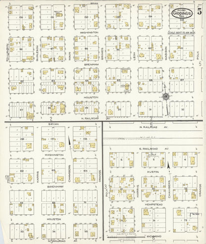 Sanborn Fire Insurance Map from Giddings, Lee County, Texas (1921), Sheet #0005 - Complete Map Set gallery image, historic Sanborn map, vintage wall art, Texas Texas
