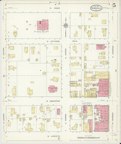 Sanborn Fire Insurance Map from Rushville, Schuyler County, Illinois (1913), Sheet #0005 - Complete Map Set gallery image, historic Sanborn map, vintage wall art, Illinois Illinois