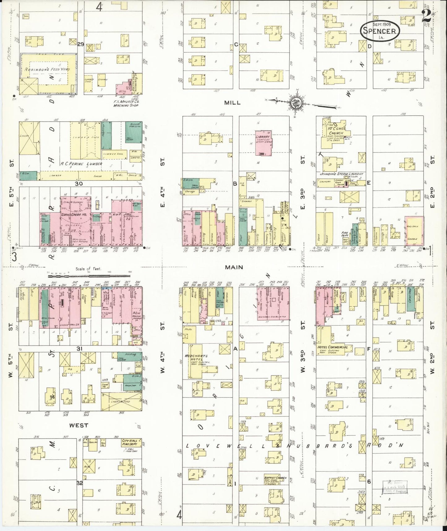 Sanborn Fire Insurance Map from Spencer, Clay County, Iowa (1909), Sheet #0002 - Historic Sanborn Fire Insurance Map Print, vintage old map wall art