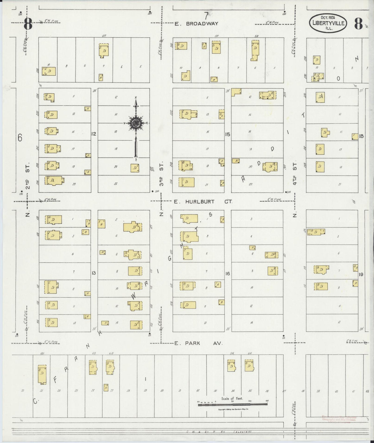 Sanborn Fire Insurance Map from Libertyville, Lake County, Illinois (1924), Sheet #0008 - Historic Sanborn Fire Insurance Map Print, vintage old map wall art, antique decor, genealogy gift, Illinois Illinois map