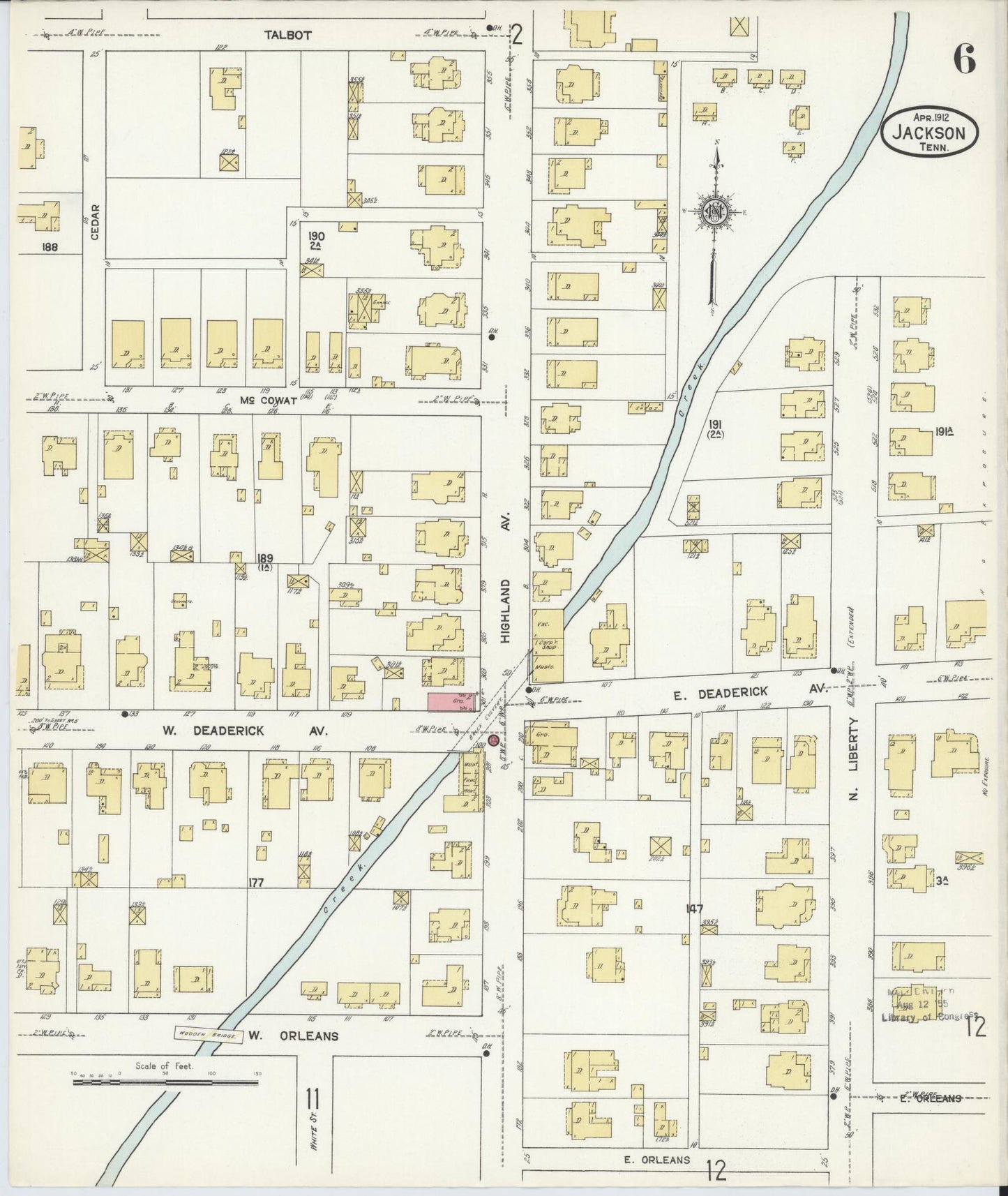 Sanborn Fire Insurance Map from Jackson, Madison County, Tennessee (1912), Sheet #0006 - Complete Map Set gallery image, historic Sanborn map, vintage wall art, Tennessee Tennessee