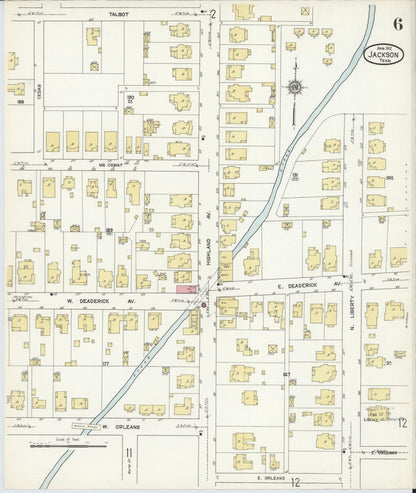 Sanborn Fire Insurance Map from Jackson, Madison County, Tennessee (1912), Sheet #0006 - Complete Map Set gallery image, historic Sanborn map, vintage wall art, Tennessee Tennessee