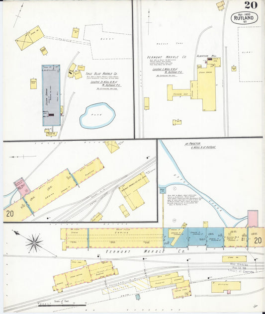 Sanborn Fire Insurance Map from Rutland, Rutland County, Vermont (1900), Sheet #0020 - Historic Sanborn Fire Insurance Map Print, vintage old map wall art, antique decor, genealogy gift, Vermont Vermont map