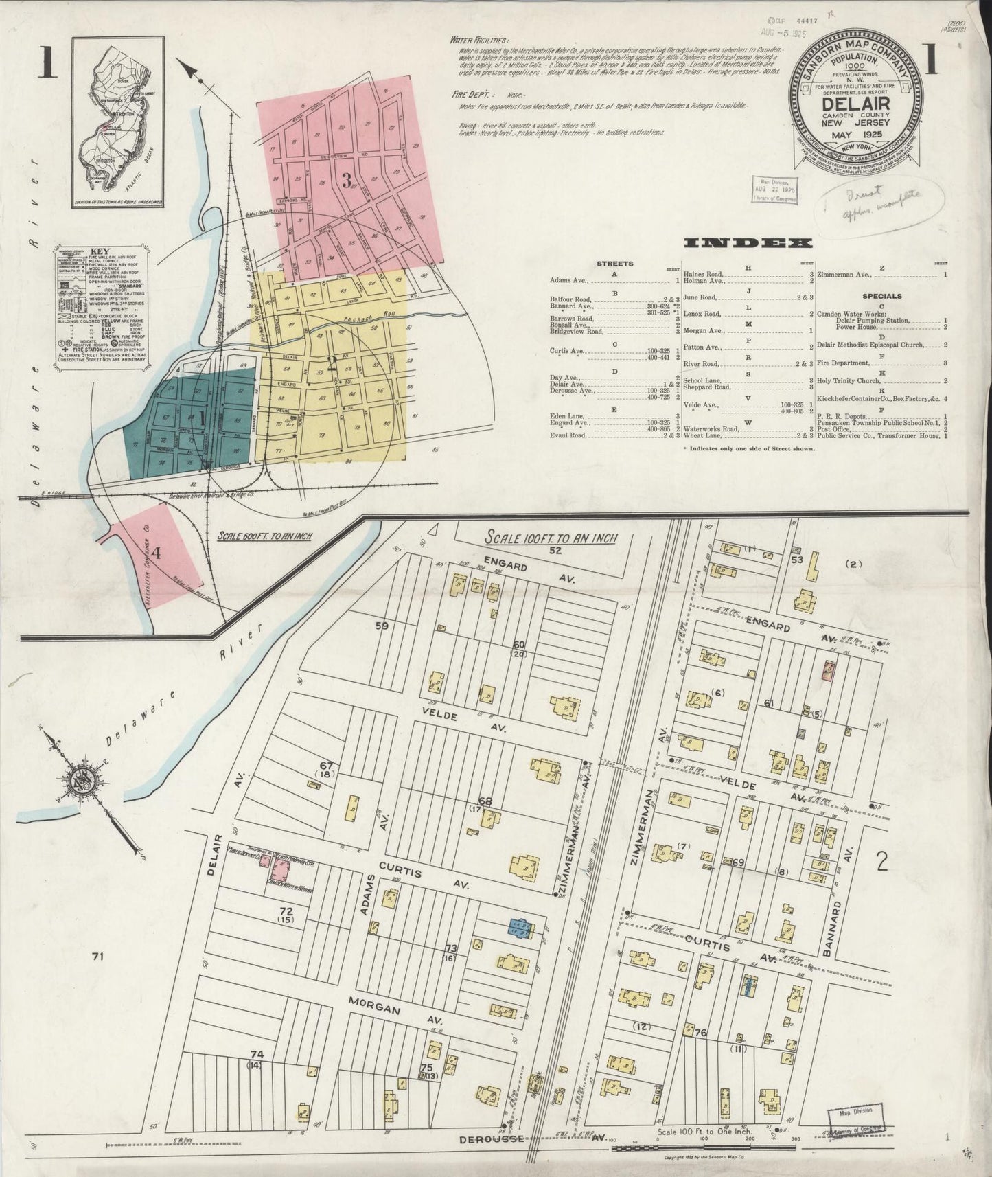 Sanborn Fire Insurance Map from Delair, Camden County, New Jersey. (1925) – Historic Sanborn Fire Insurance Map Print