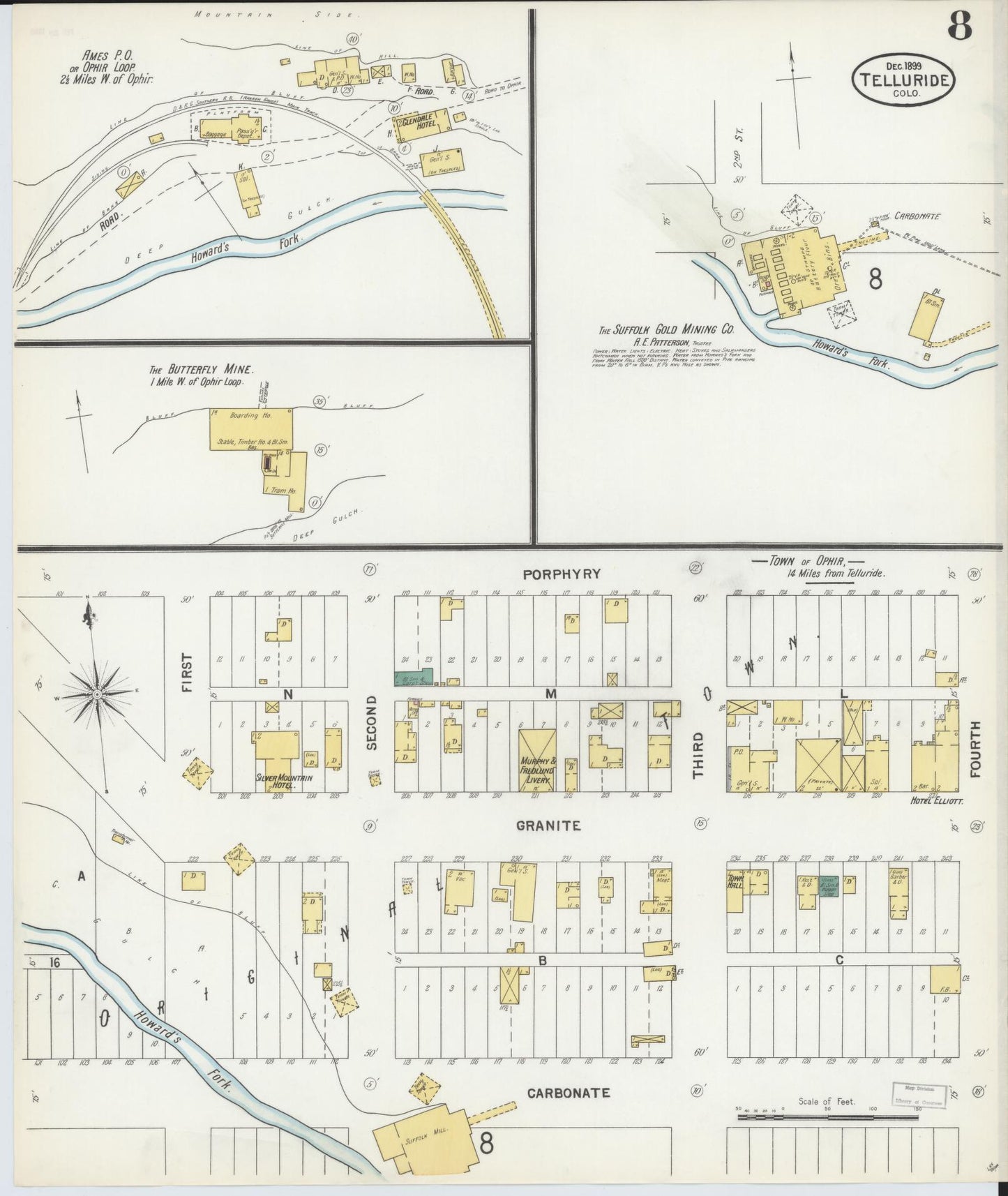 Sanborn Fire Insurance Map from Telluride, San Miguel County, Colorado (1899), Sheet #0008 - Complete Map Set gallery image, historic Sanborn map, vintage wall art, Colorado Colorado