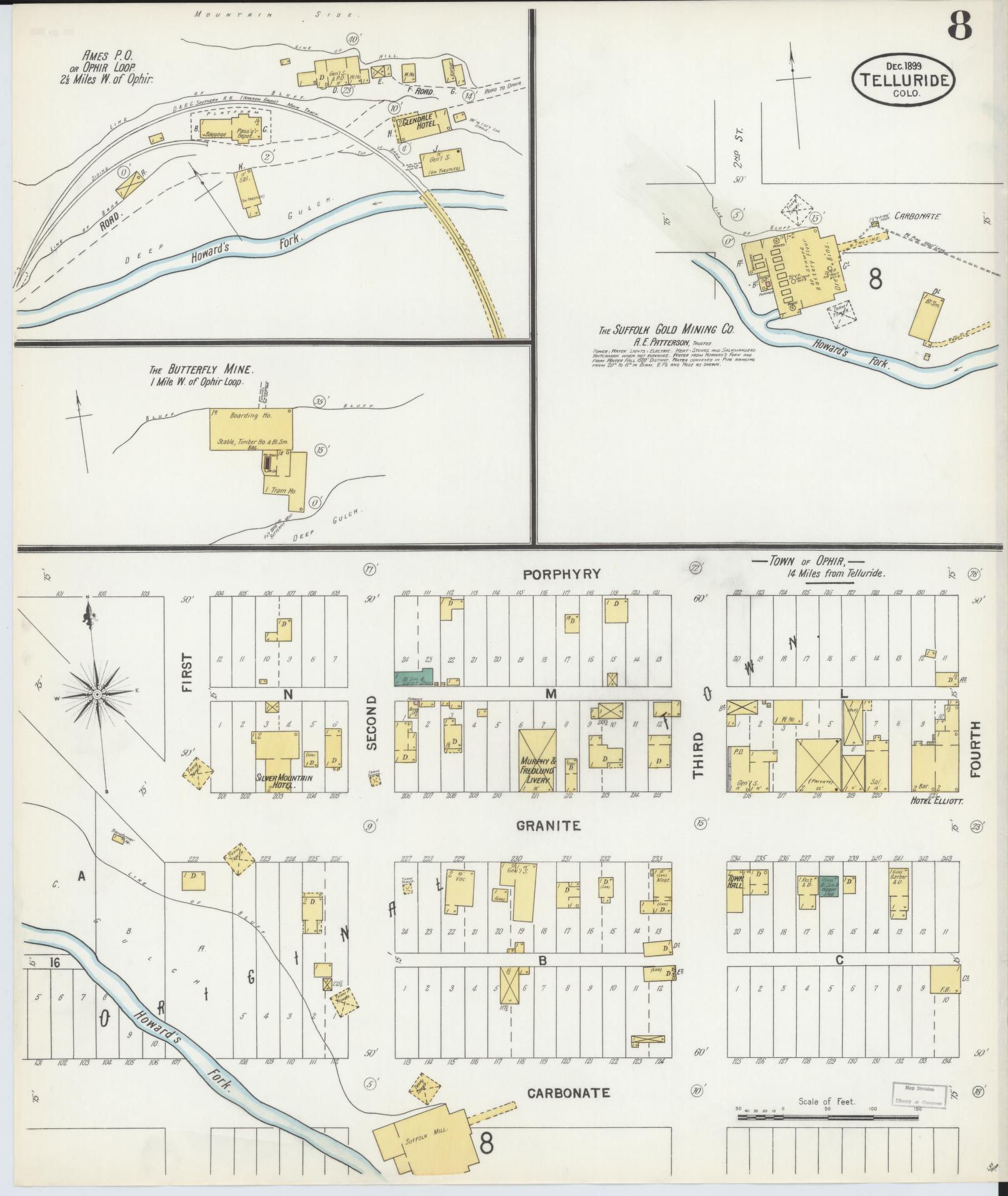 Sanborn Fire Insurance Map from Telluride, San Miguel County, Colorado (1899), Sheet #0008 - Complete Map Set gallery image, historic Sanborn map, vintage wall art, Colorado Colorado