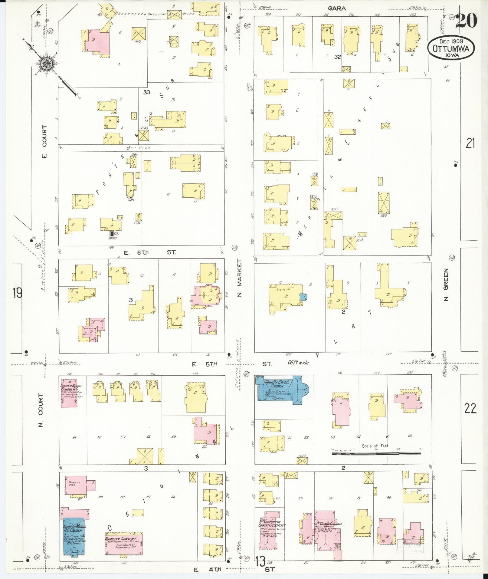 Sanborn Fire Insurance Map from Ottumwa, Wapello County, Iowa (1909), Sheet #0020 - Historic Sanborn Fire Insurance Map Print, vintage old map wall art