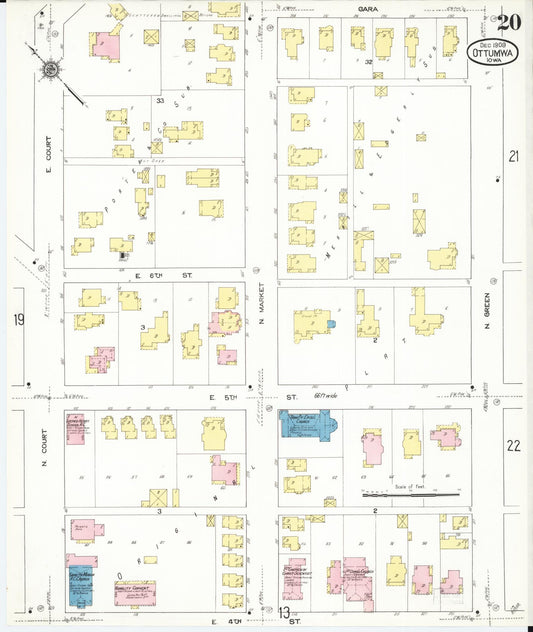 Sanborn Fire Insurance Map from Ottumwa, Wapello County, Iowa (1909), Sheet #0020 - Historic Sanborn Fire Insurance Map Print, vintage old map wall art