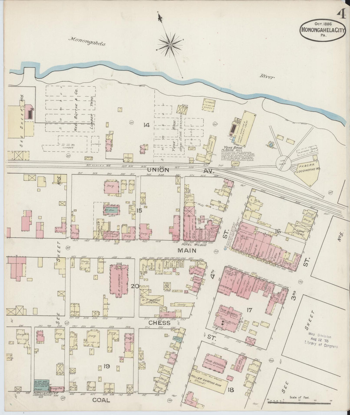 Sanborn Fire Insurance Map from Monongahela City, Washington County, Pennsylvania (1886), Sheet #0004 - Historic Sanborn Fire Insurance Map Print, vintage old map wall art, antique decor, genealogy gift, Pennsylvania Pennsylvania map