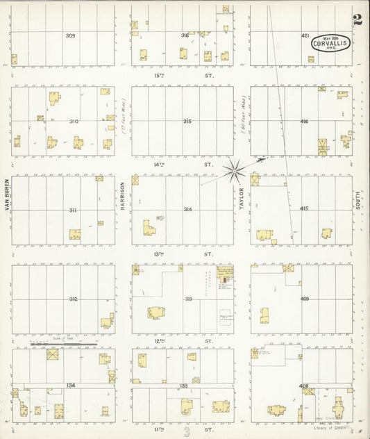 Sanborn Fire Insurance Map from Corvallis, Benton County, Oregon (1895), Sheet #0002 - Historic Sanborn Fire Insurance Map Print, vintage old map wall art, antique decor, genealogy gift, Oregon Oregon map
