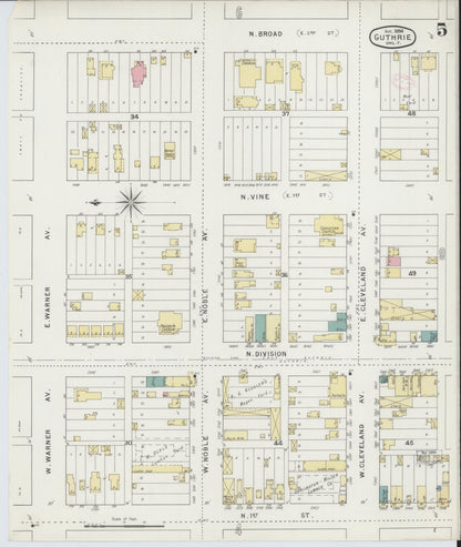 Sanborn Fire Insurance Map from Guthrie, Logan County, Oklahoma (1894), Sheet #0005 - Complete Map Set gallery image, historic Sanborn map, vintage wall art, Oklahoma Oklahoma