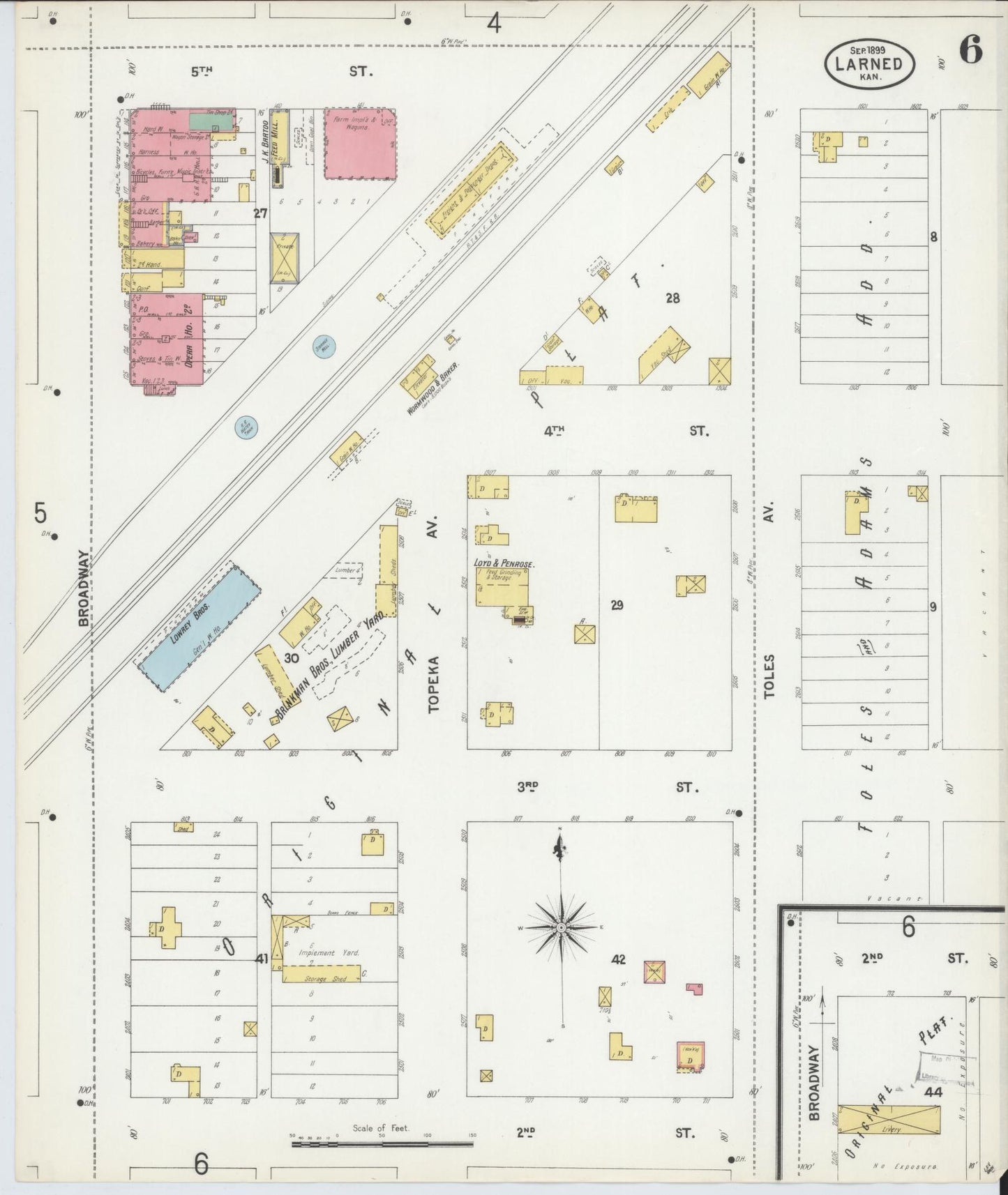 Sanborn Fire Insurance Map from Larned, Pawnee County, Kansas (1899), Sheet #0006 - Historic Sanborn Fire Insurance Map Print, vintage old map wall art, antique decor, genealogy gift, Kansas Kansas map