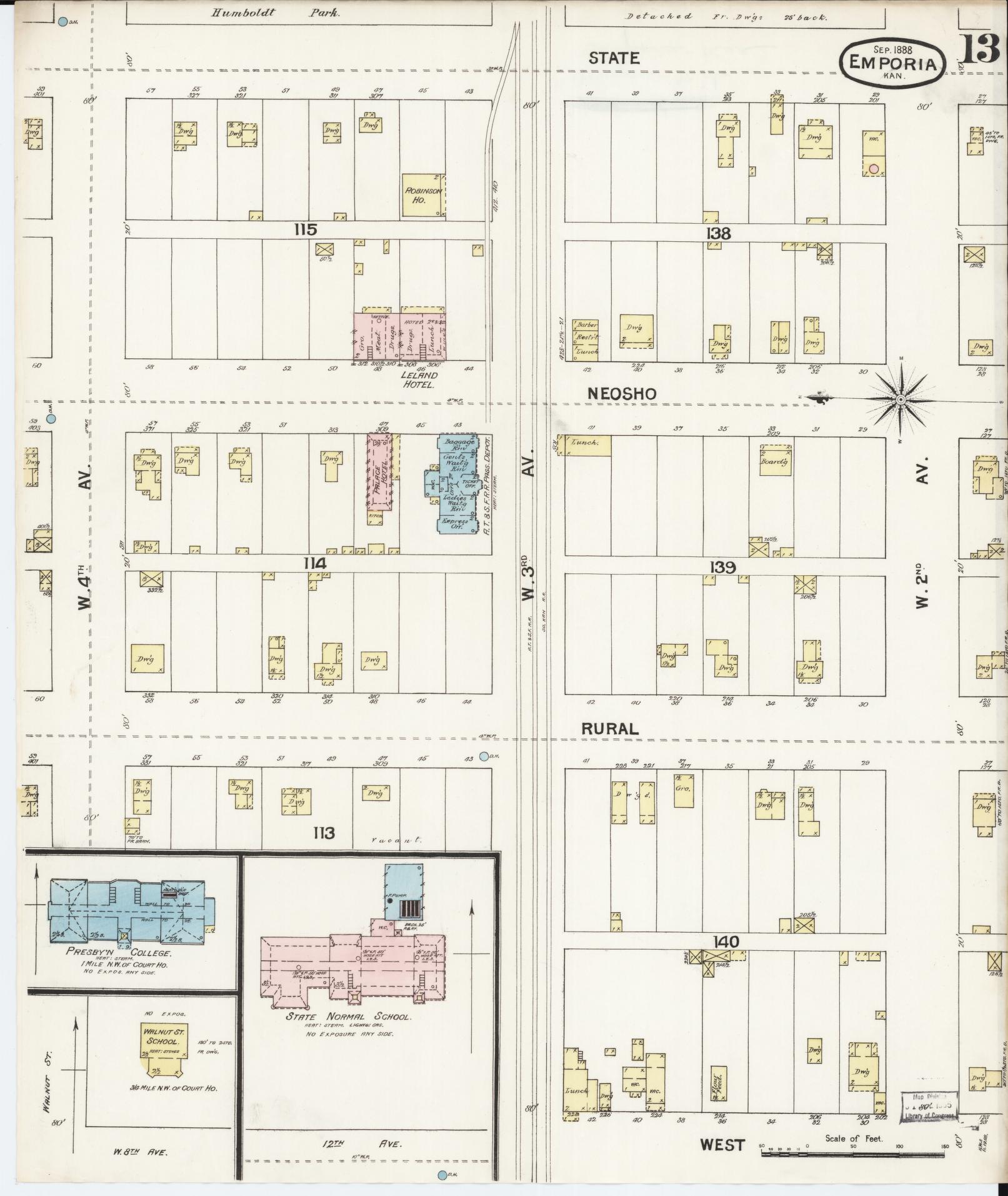 Sanborn Fire Insurance Map from Emporia, Lyon County, Kansas (1888), Sheet #0013 - Historic Sanborn Fire Insurance Map Print, vintage old map wall art, antique decor, genealogy gift, Kansas Kansas map