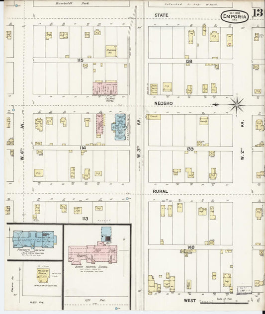 Sanborn Fire Insurance Map from Emporia, Lyon County, Kansas (1888), Sheet #0013 - Historic Sanborn Fire Insurance Map Print, vintage old map wall art, antique decor, genealogy gift, Kansas Kansas map