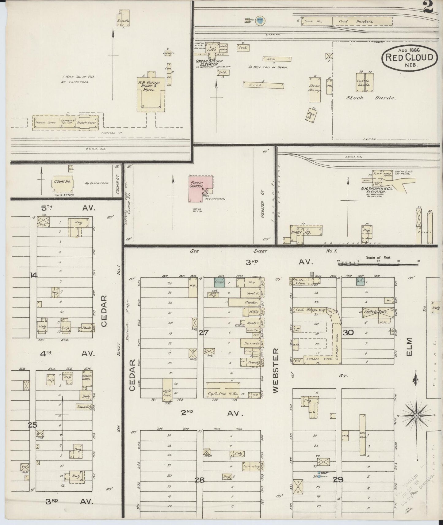 Sanborn Fire Insurance Map from Red Cloud, Webster County, Nebraska (1886), Sheet #0002 - Historic Sanborn Fire Insurance Map Print, vintage old map wall art, antique decor, genealogy gift, Nebraska Nebraska map