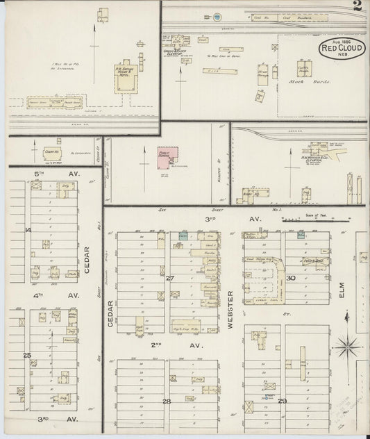 Sanborn Fire Insurance Map from Red Cloud, Webster County, Nebraska (1886), Sheet #0002 - Historic Sanborn Fire Insurance Map Print, vintage old map wall art, antique decor, genealogy gift, Nebraska Nebraska map