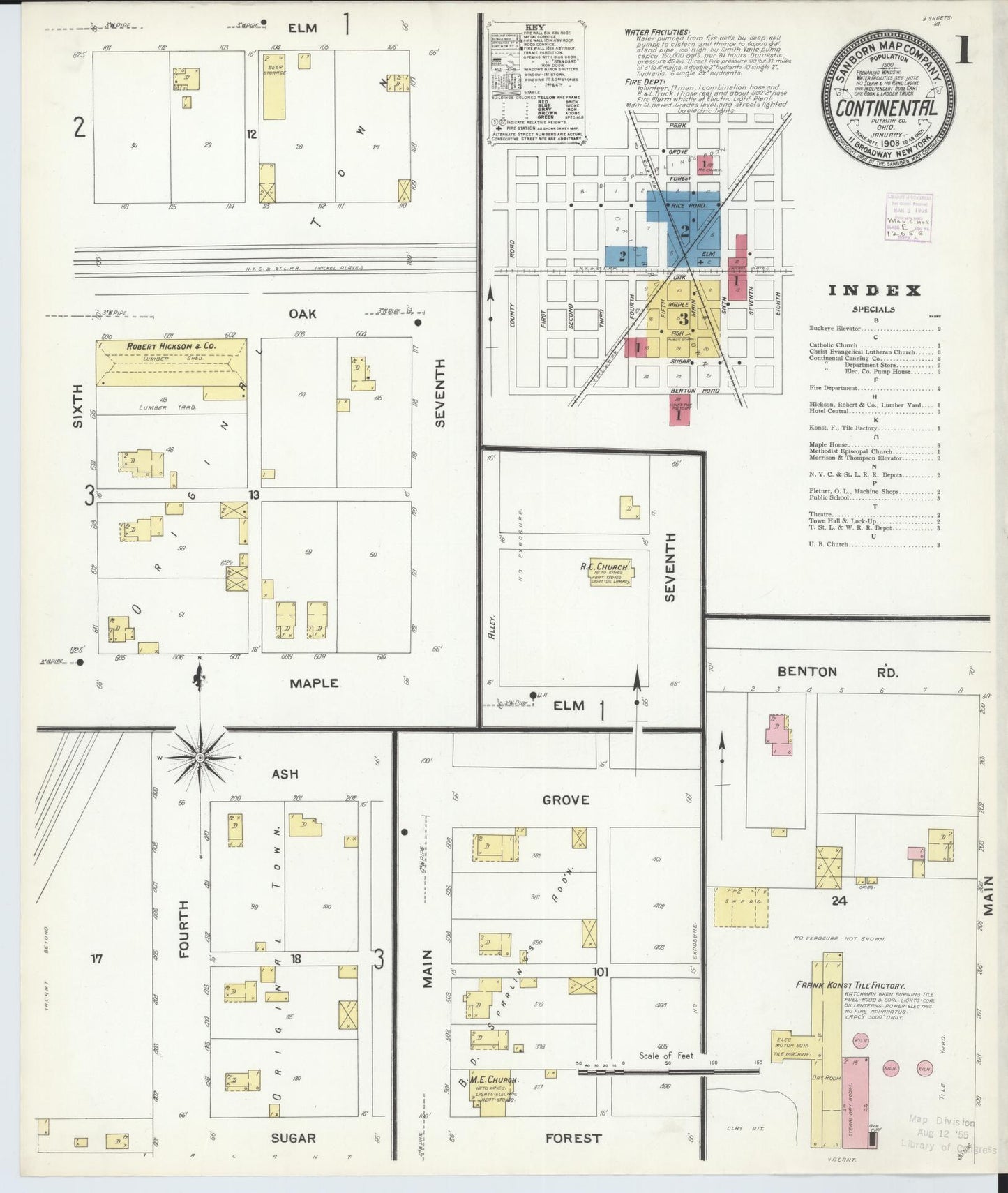 Sanborn Fire Insurance Map from Continental, Putnam County, Ohio (1908), Sheet #0001 - Historic Sanborn Fire Insurance Map Print, vintage old map wall art, antique decor, genealogy gift, Ohio Ohio map