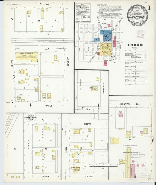 Sanborn Fire Insurance Map from Continental, Putnam County, Ohio (1908), Sheet #0001 - Historic Sanborn Fire Insurance Map Print, vintage old map wall art, antique decor, genealogy gift, Ohio Ohio map