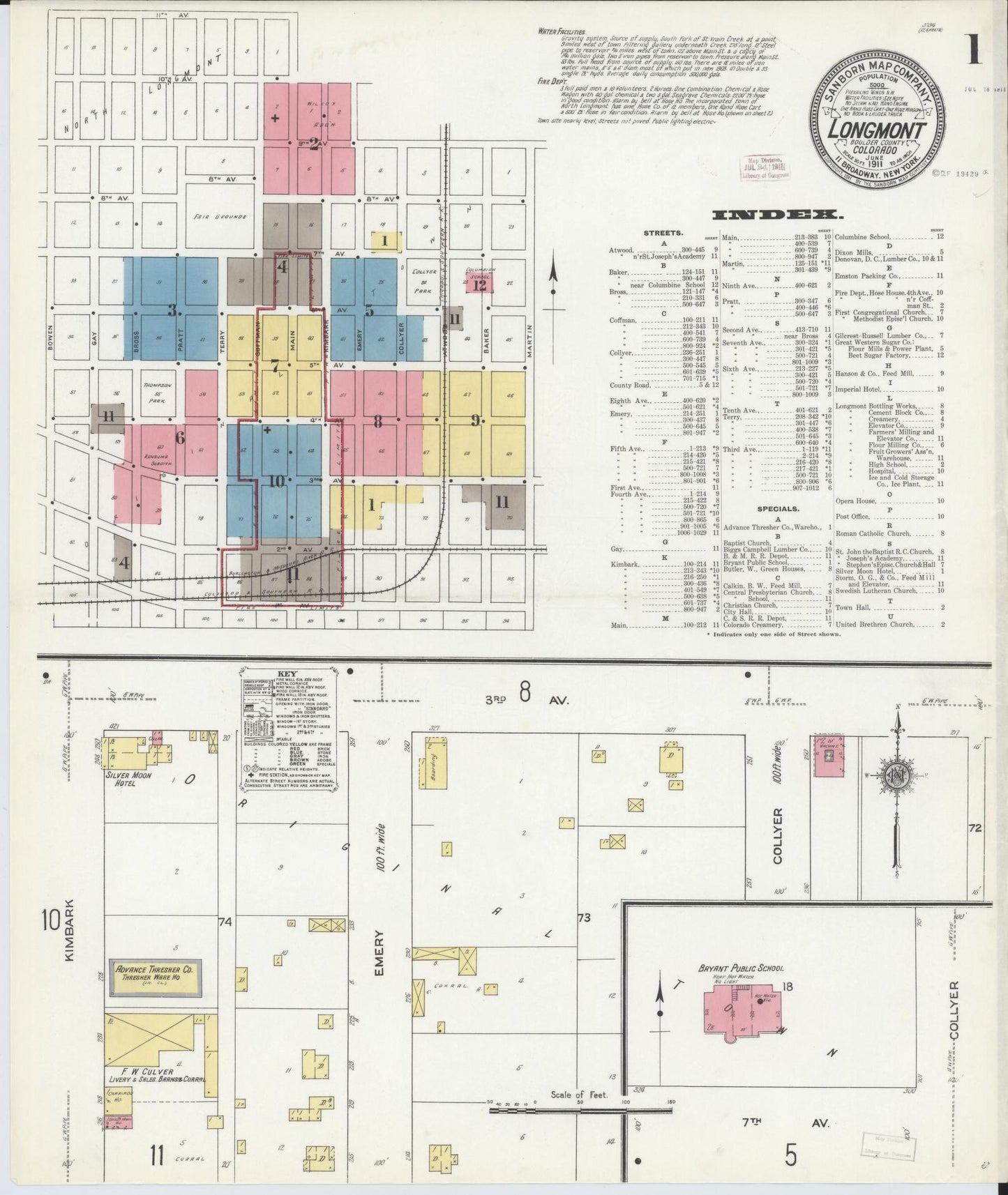 Sanborn Fire Insurance Map from Longmont, Boulder County, Colorado (1911), Sheet #0001 - Complete Map Set gallery image, historic Sanborn map, vintage wall art, Colorado Colorado