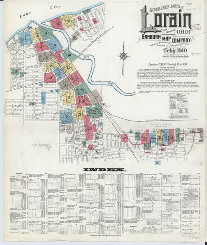 Sanborn Fire Insurance Map from Lorain, Lorain County, Ohio (1910), Sheet #0001 - Historic Sanborn Fire Insurance Map Print, vintage old map wall art, antique decor, genealogy gift, Ohio Ohio map