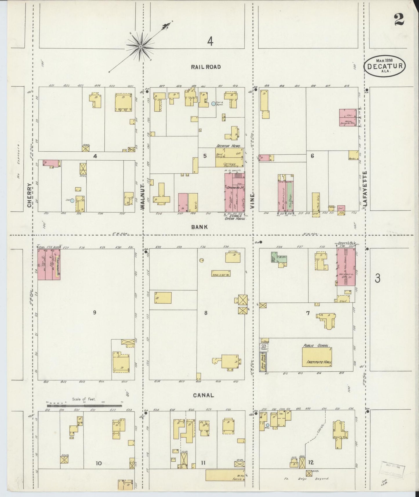 Sanborn Fire Insurance Map from Decatur, Morgan County, Alabama (1898), Sheet #0002 - Complete Map Set gallery image, historic Sanborn map, vintage wall art, Alabama Alabama
