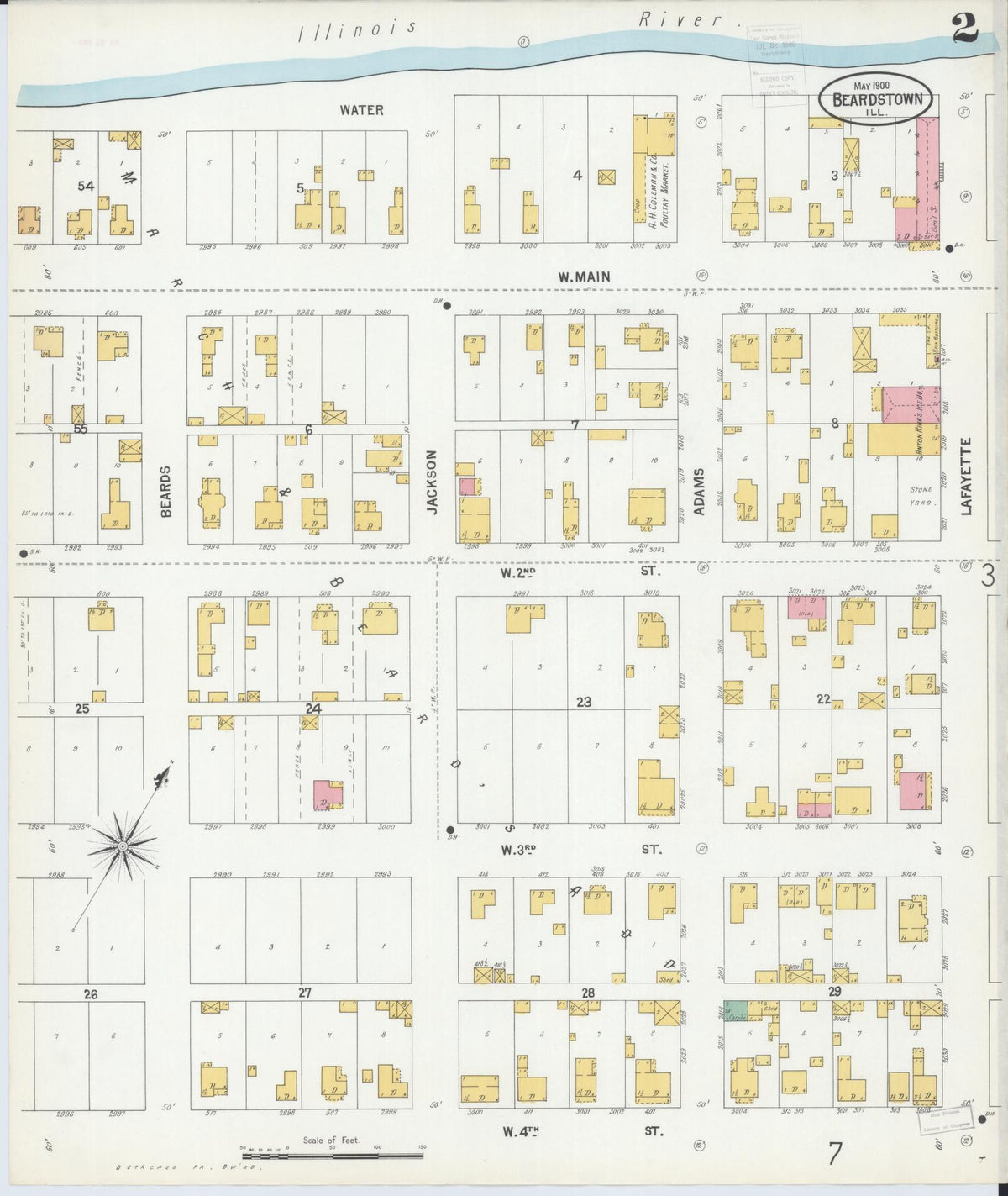 Sanborn Fire Insurance Map from Beardstown, Cass County, Illinois (1900), Sheet #0002 - Historic Sanborn Fire Insurance Map Print, vintage old map wall art, antique decor, genealogy gift, Illinois Illinois map