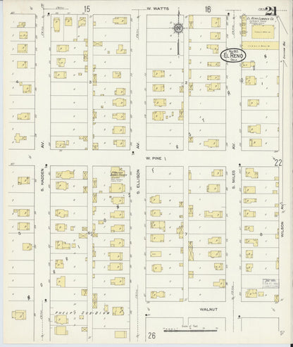 Sanborn Fire Insurance Map from El Reno, Canadian County, Oklahoma (1913), Sheet #0021 - Complete Map Set gallery image, historic Sanborn map, vintage wall art, Oklahoma Oklahoma