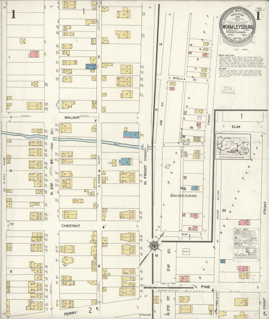 Sanborn Fire Insurance Map from Wormleysburg, Cumberland County, Pennsylvania (1923), Sheet #0001 - Historic Sanborn Fire Insurance Map Print, vintage old map wall art, antique decor, genealogy gift, Pennsylvania Pennsylvania map