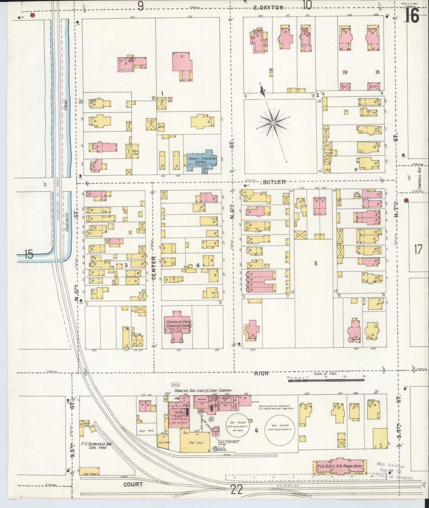 Sanborn Fire Insurance Map from Hamilton, Butler County, Ohio (1899), Sheet #0016 - Historic Sanborn Fire Insurance Map Print, vintage old map wall art, antique decor, genealogy gift, Ohio Ohio map