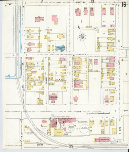 Sanborn Fire Insurance Map from Hamilton, Butler County, Ohio (1899), Sheet #0016 - Historic Sanborn Fire Insurance Map Print, vintage old map wall art, antique decor, genealogy gift, Ohio Ohio map