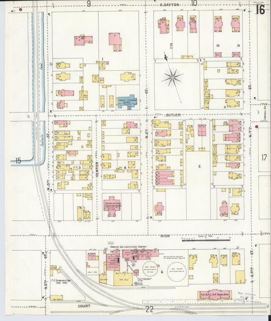 Sanborn Fire Insurance Map from Hamilton, Butler County, Ohio (1899), Sheet #0016 - Historic Sanborn Fire Insurance Map Print, vintage old map wall art, antique decor, genealogy gift, Ohio Ohio map