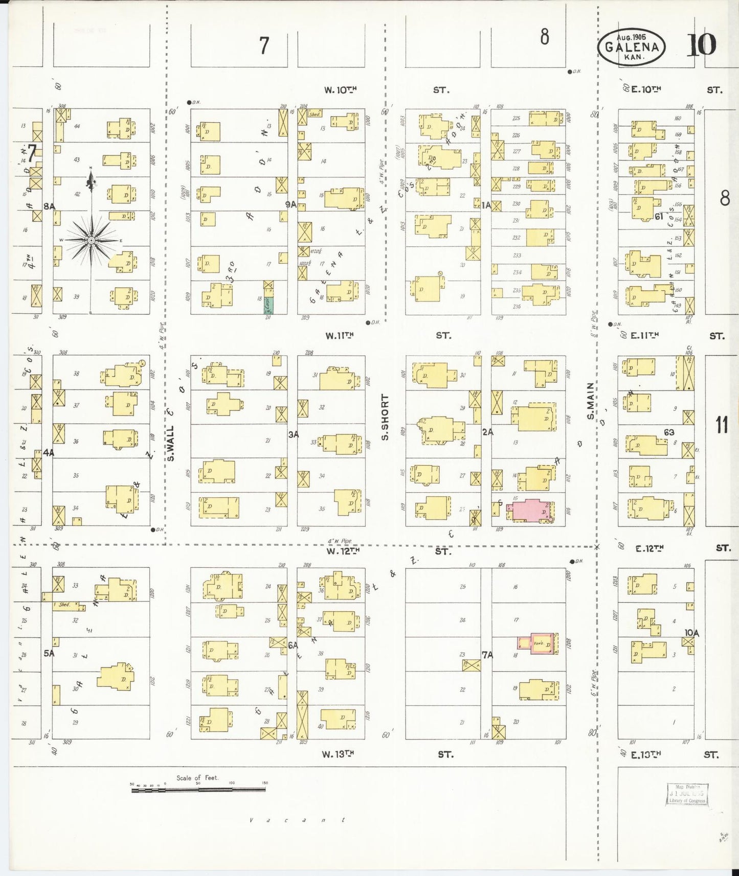Sanborn Fire Insurance Map from Galena, Cherokee County, Kansas (1905), Sheet #0010 - Historic Sanborn Fire Insurance Map Print, vintage old map wall art, antique decor, genealogy gift, Kansas Kansas map