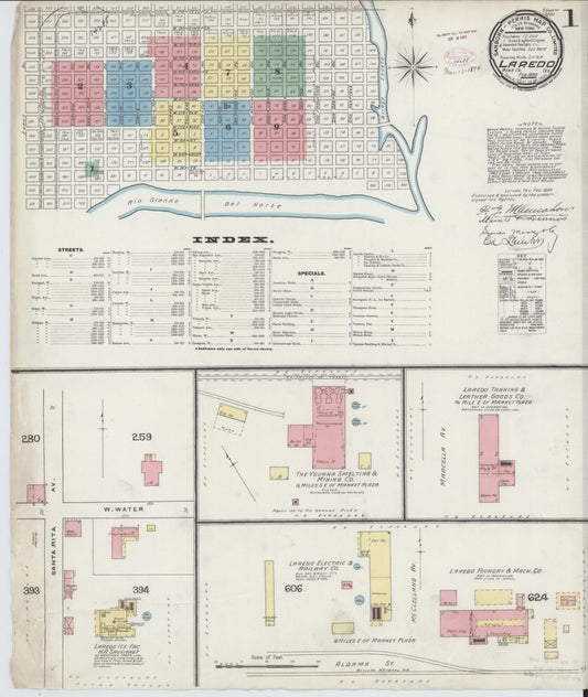 Sanborn Fire Insurance Map from Laredo, Webb County, Texas (1894), Sheet #0001 - Complete Map Set gallery image, historic Sanborn map, vintage wall art, Texas Texas