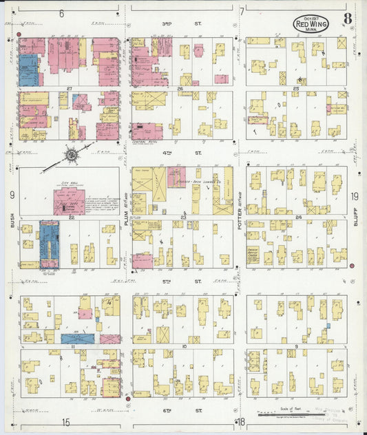 Sanborn Fire Insurance Map from Red Wing, Goodhue County, Minnesota (1917), Sheet #0008 - Historic Sanborn Fire Insurance Map Print, vintage old map wall art, antique decor, genealogy gift, Minnesota Minnesota map
