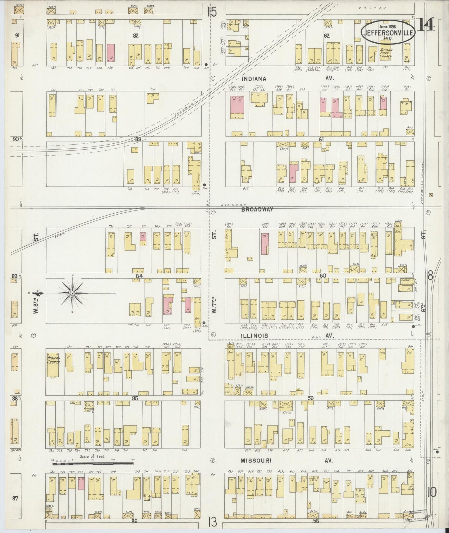 Sanborn Fire Insurance Map from Jeffersonville, Clark County, Indiana (1898), Sheet #0014 - Complete Map Set gallery image, historic Sanborn map, vintage wall art, Indiana Indiana