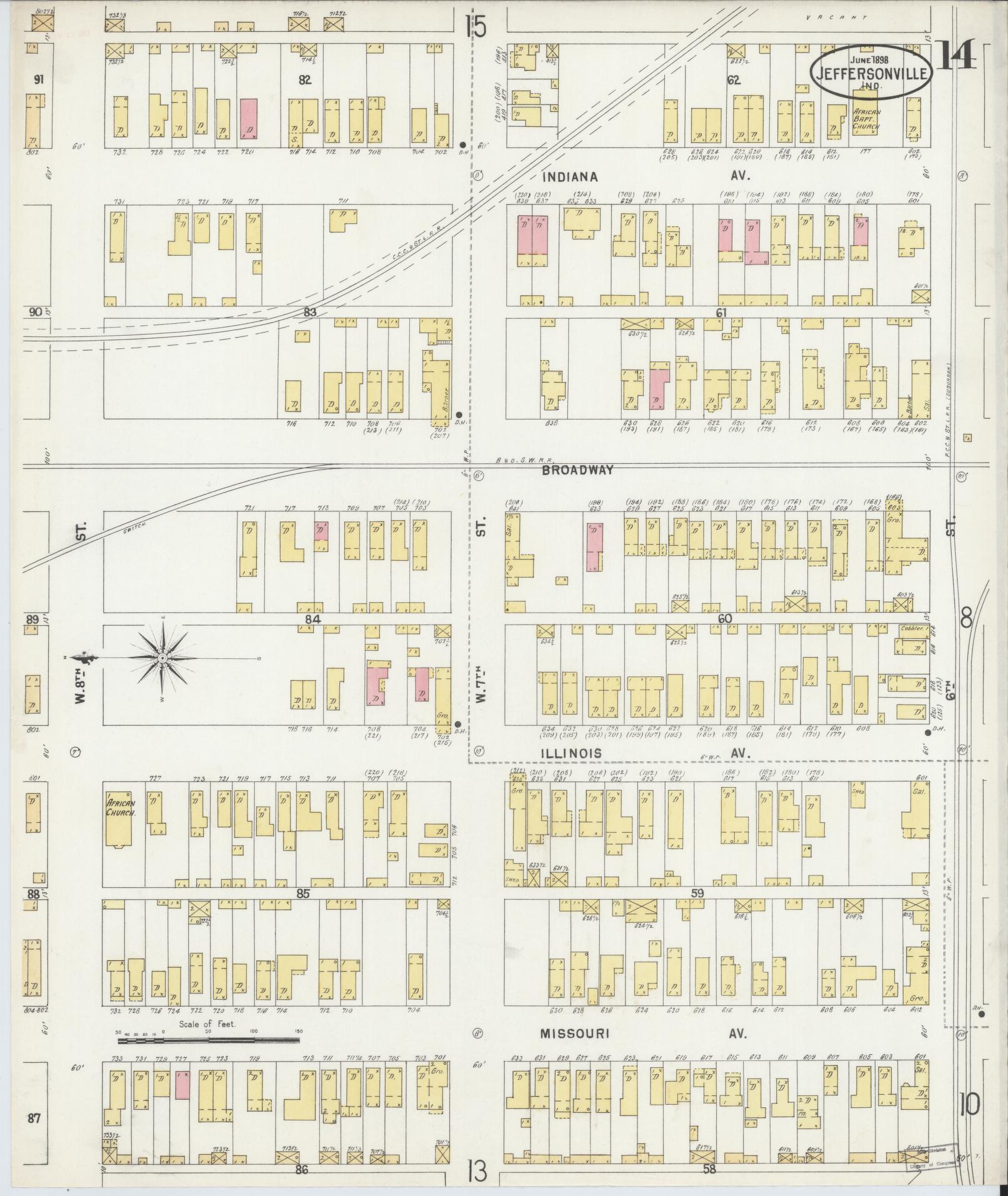 Sanborn Fire Insurance Map from Jeffersonville, Clark County, Indiana (1898), Sheet #0014 - Complete Map Set gallery image, historic Sanborn map, vintage wall art, Indiana Indiana