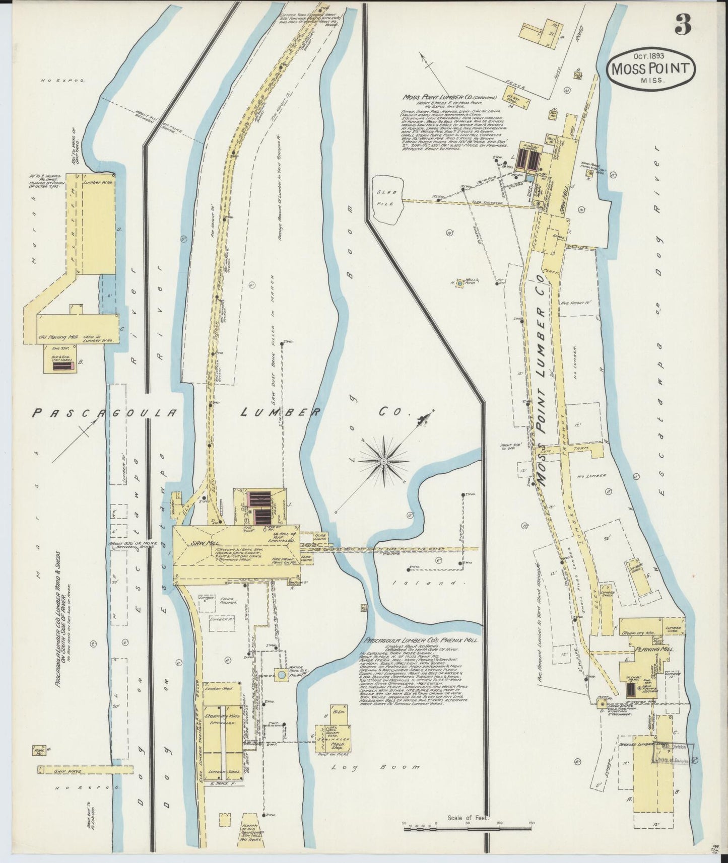 Sanborn Fire Insurance Map from Moss Point, Jackson County, Mississippi (1893), Sheet #0003 - Complete Map Set gallery image, historic Sanborn map, vintage wall art, Mississippi Mississippi