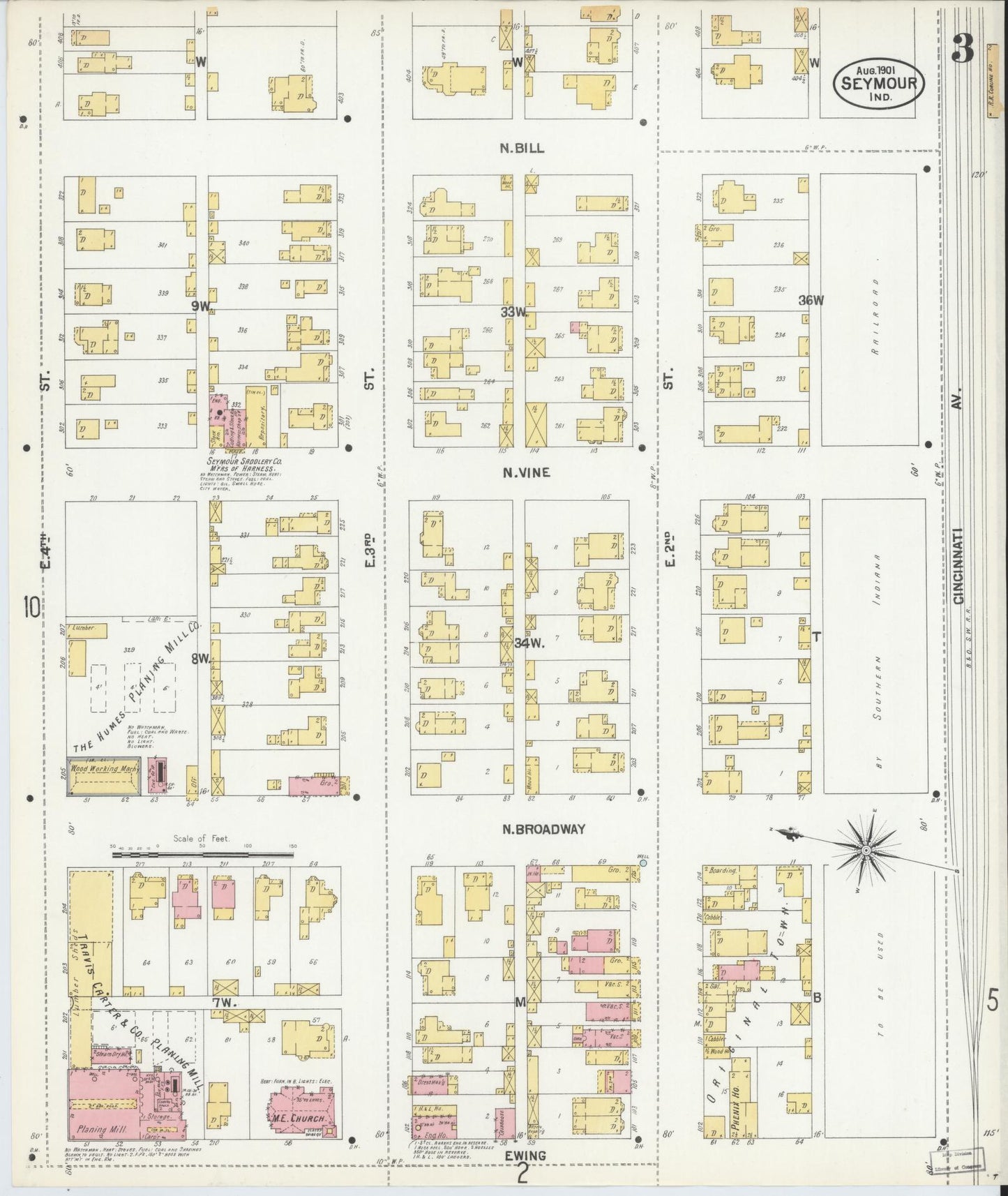 Sanborn Fire Insurance Map from Seymour, Jackson County, Indiana (1901), Sheet #0003 - Complete Map Set gallery image, historic Sanborn map, vintage wall art, Indiana Indiana