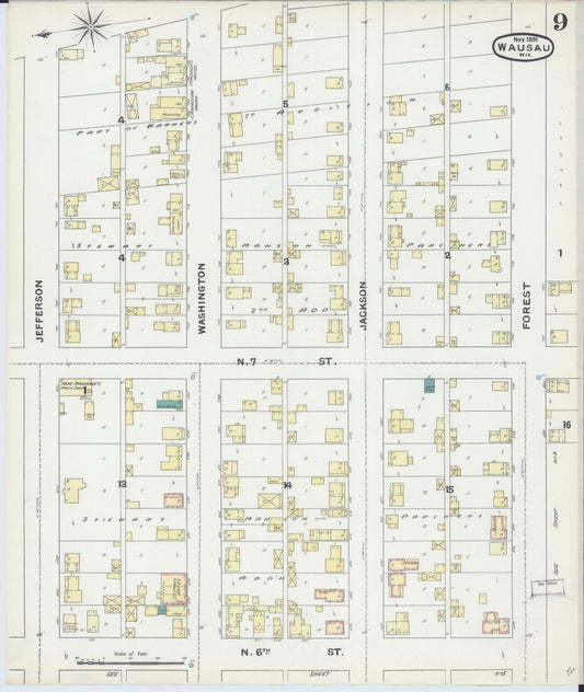 Sanborn Fire Insurance Map from Wausau, Marathon County, Wisconsin (1891), Sheet #0009 - Historic Sanborn Fire Insurance Map Print, vintage old map wall art, antique decor, genealogy gift, Wisconsin Wisconsin map