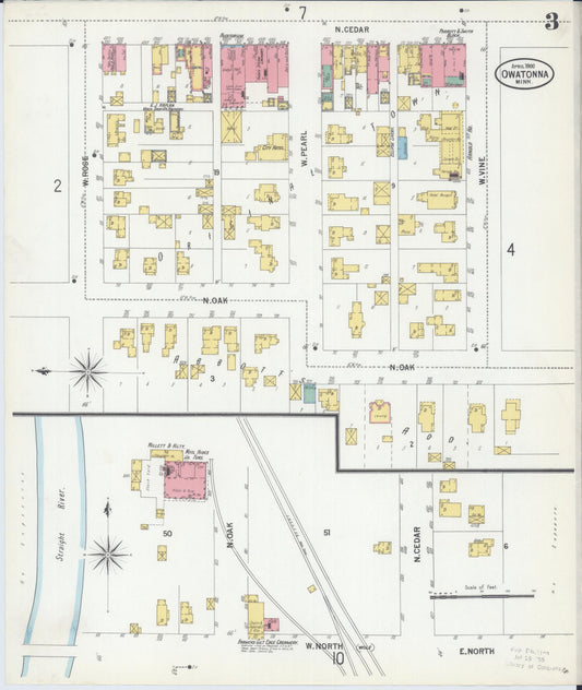 Sanborn Fire Insurance Map from Owatonna, Steele County, Minnesota (1900), Sheet #0003 - Historic Sanborn Fire Insurance Map Print, vintage old map wall art, antique decor, genealogy gift, Minnesota Minnesota map