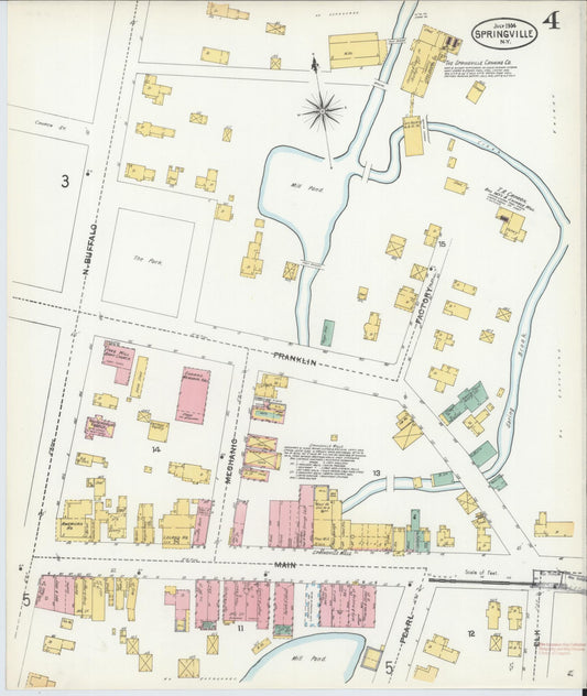 Sanborn Fire Insurance Map from Springville, Erie County, New York (1904), Sheet #0004 - Historic Sanborn Fire Insurance Map Print, vintage old map wall art, antique decor, genealogy gift, New York New York map