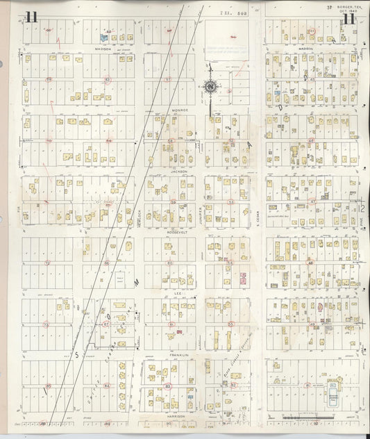 Sanborn Fire Insurance Map from Borger, Hutchinson County, Texas (1950), Sheet #0011 - Historic Sanborn Fire Insurance Map Print, vintage old map wall art, antique decor, genealogy gift, Texas Texas map