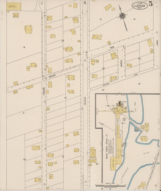 Sanborn Fire Insurance Map from Clatskanie, Columbia County, Oregon (1921), Sheet #0005 - Historic Sanborn Fire Insurance Map Print, vintage old map wall art, antique decor, genealogy gift, Oregon Oregon map