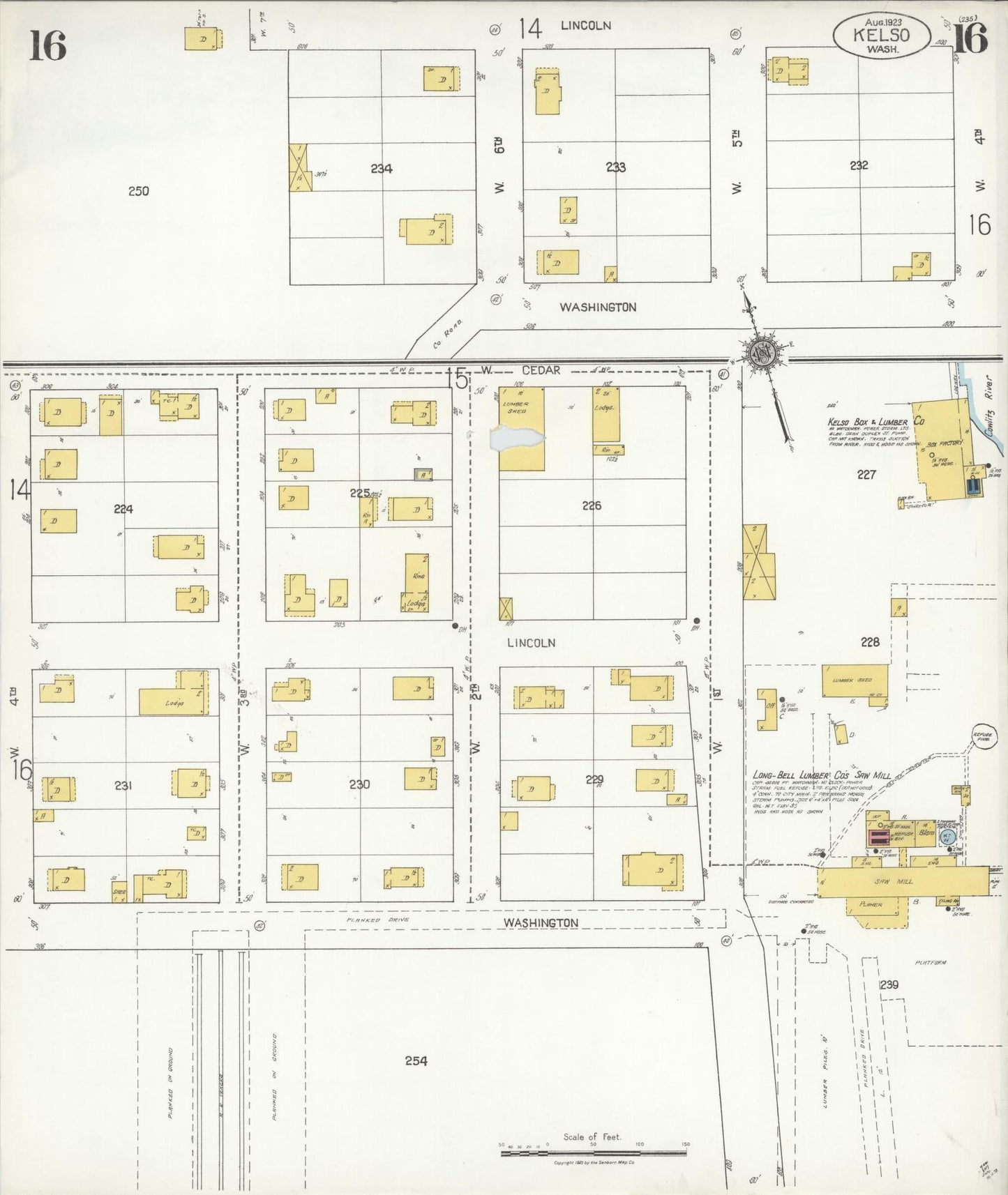 Sanborn Fire Insurance Map from Kelso, Cowlitz County, Washington (1923), Sheet #0016 - Complete Map Set gallery image, historic Sanborn map, vintage wall art, Washington Washington