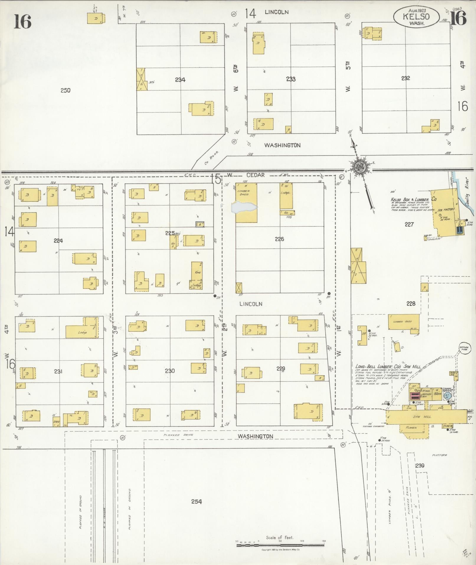 Sanborn Fire Insurance Map from Kelso, Cowlitz County, Washington (1923), Sheet #0016 - Complete Map Set gallery image, historic Sanborn map, vintage wall art, Washington Washington