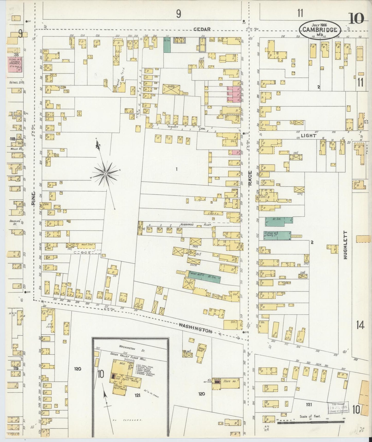 Sanborn Fire Insurance Map from Cambridge, Dorchester County, Maryland (1906), Sheet #0010 - Historic Sanborn Fire Insurance Map Print, vintage old map wall art, antique decor, genealogy gift, Maryland Maryland map