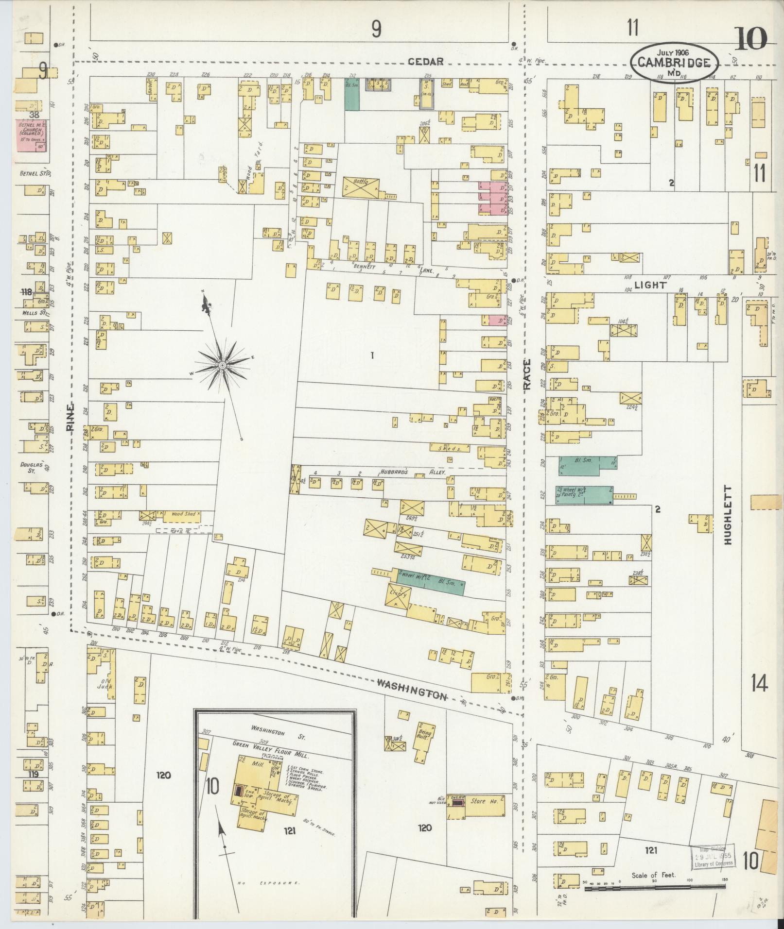 Sanborn Fire Insurance Map from Cambridge, Dorchester County, Maryland (1906), Sheet #0010 - Historic Sanborn Fire Insurance Map Print, vintage old map wall art, antique decor, genealogy gift, Maryland Maryland map